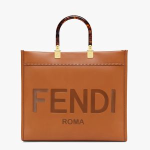 Fendi Medium Sunshine Shopper Bag In ROMA Logo Calf Leather Brown