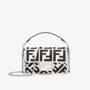 Fendi Mini Baguette Bag In FF Motif Canvas Black/White