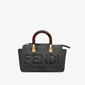 Fendi Mini By The Way Boston Bag In ROMA Logo Calf Leather Black