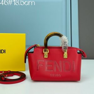 Fendi Mini By The Way Boston Bag In ROMA Logo Calf Leather Red