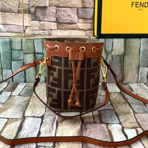 Fendi Mini Mon Tresor Bucket Bag In FF Motif Canvas Coffee