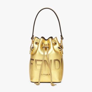Fendi Mini Mon Tresor Bucket Bag In FF Motif Calf Leather Gold