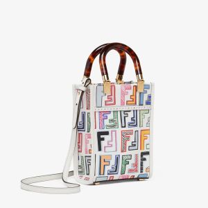 Fendi Mini Sunshine Shopper Bag In FF Graffiti Motif Leather White