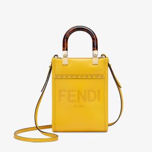 Fendi Mini Sunshine Shopper Bag In ROMA Logo Calf Leather Yellow