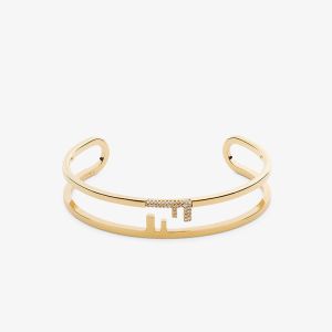 Fendi O'Lock Bangle Bracelet In Crystal Metal Gold