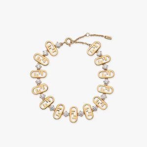 Fendi O'Lock Chain Bracelet In Crystals Metal Gold