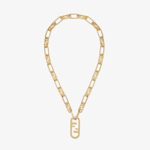 Fendi O'Lock Mesh Necklace In Metal Gold