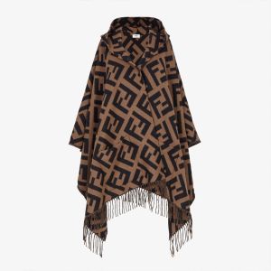 Fendi Poncho with Hood In FF Motif Cashmere Brown