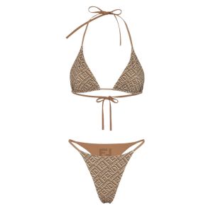Fendi x Skims Printed Bikini Women Lycra Khaki/Brown