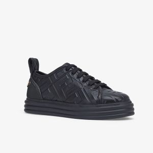 Fendi Rise Sneakers In FF Motif Nappa Leather Black