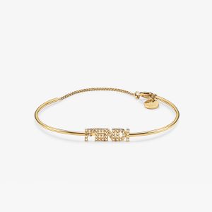 Fendi Signature Bracelet In Metal with Crystals Gold