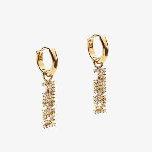 Fendi Signature Earrings In Crystal Metal Gold