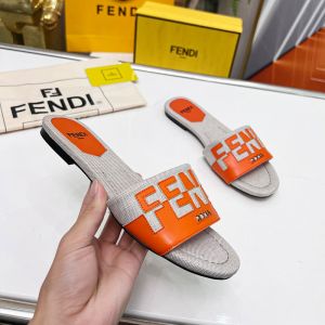 Fendi Signature Slides Women Canvas and Leather Orange