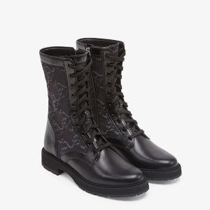 Fendi Signture Biker Boots In Leather with FF Karligraphy Motif Fabric Black