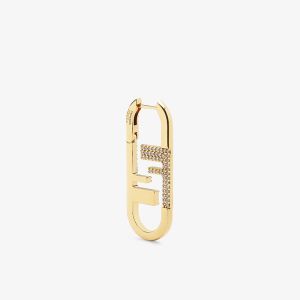 Fendi Small O'Lock Earrings In Crystal Metal Gold
