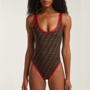 Fendi One-Piece Swimsuit Women FF Motif Lycra Black/Red