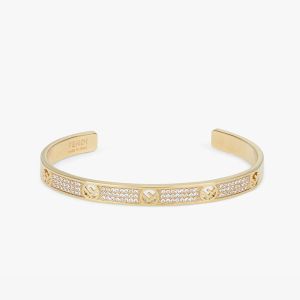 F Is Fendi Rigid Bracelet In Crystal Metal Gold