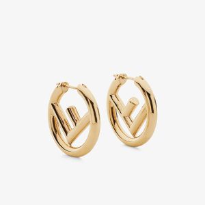 F is Fendi Small Hoop Earrings In Metal Gold